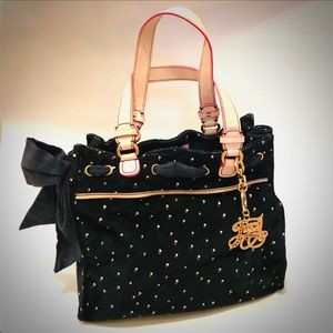 JUICY COUTURE Original Authentic Classic Cloth Shoulder Bag with JC Leather Trim